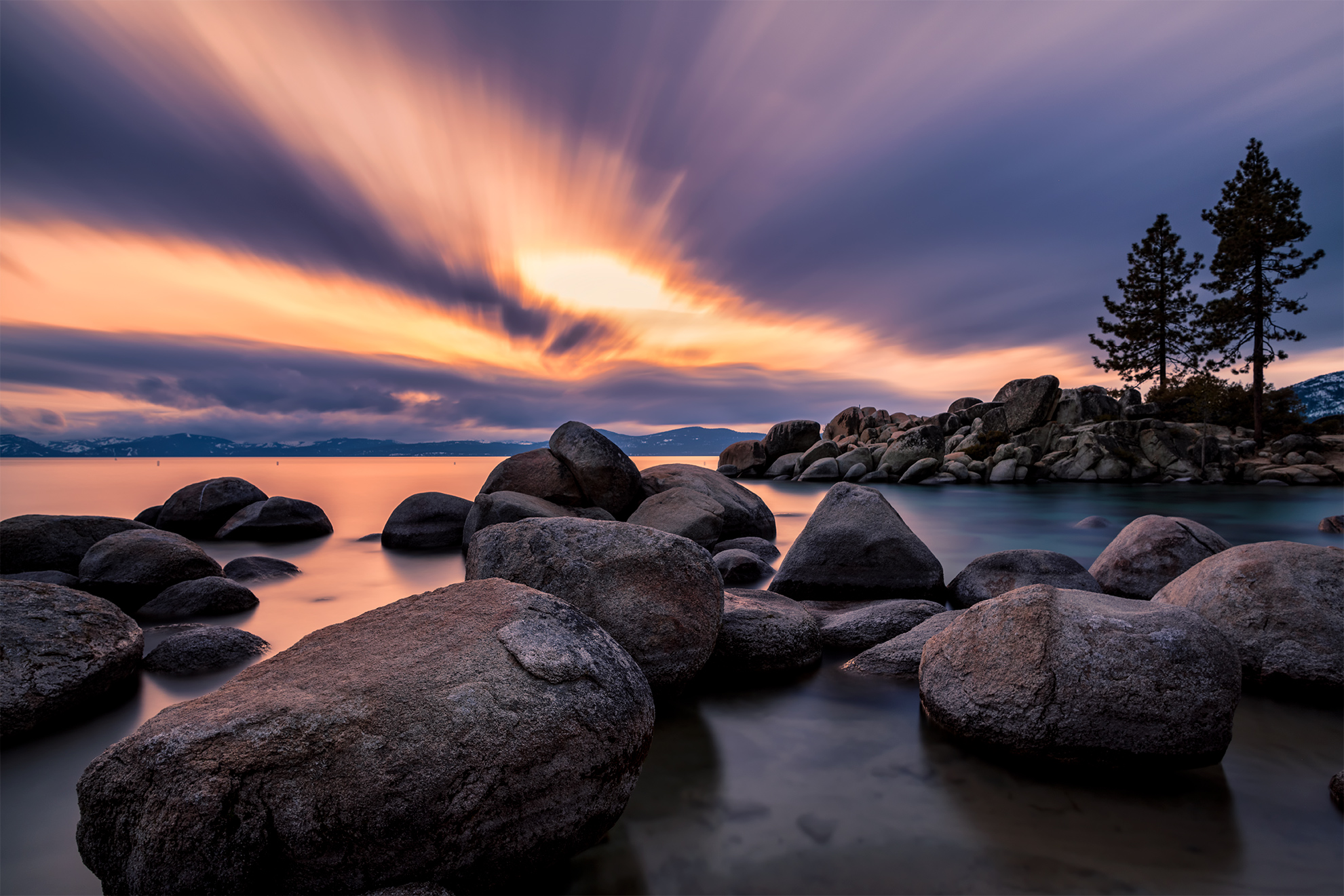 Sunrise from one of the beautiful rock coves in Lake Tahoe