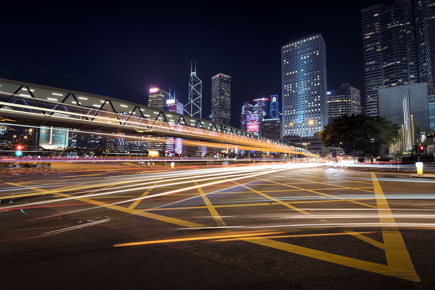 Street light trails, Central, Hong Kong, at night