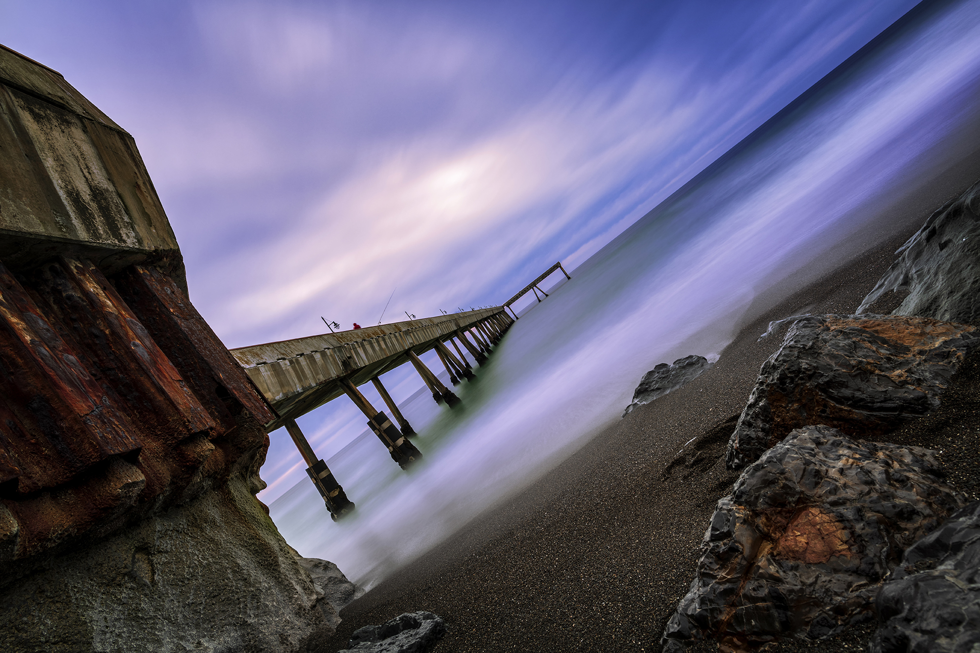 A moody twilight of the ocean and the Pacifica Pier