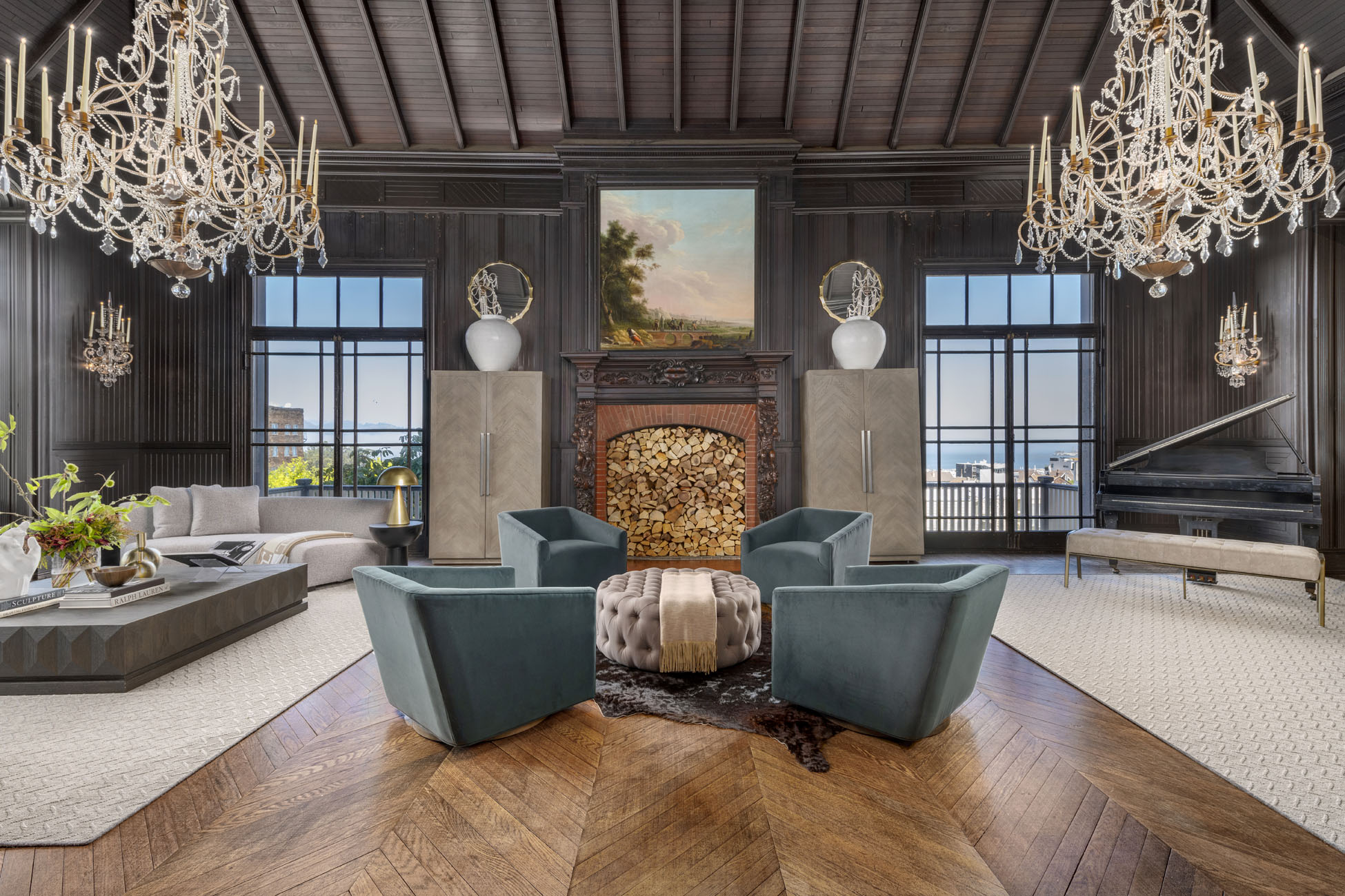 SF Victorian mansion - living room fireplace